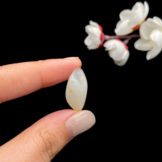 和田玉-洒金皮青花底籽料戒面籽