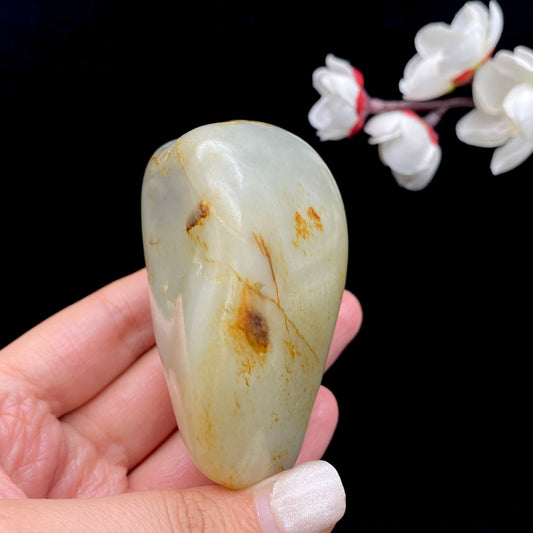 和田玉-洒金皮青花底籽料手把件