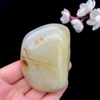 和田玉-洒金皮青花底籽料手把件