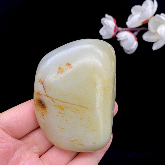 和田玉-洒金皮青花底籽料手把件