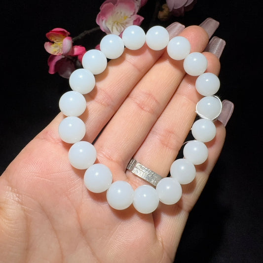 和田玉白玉圆珠手串