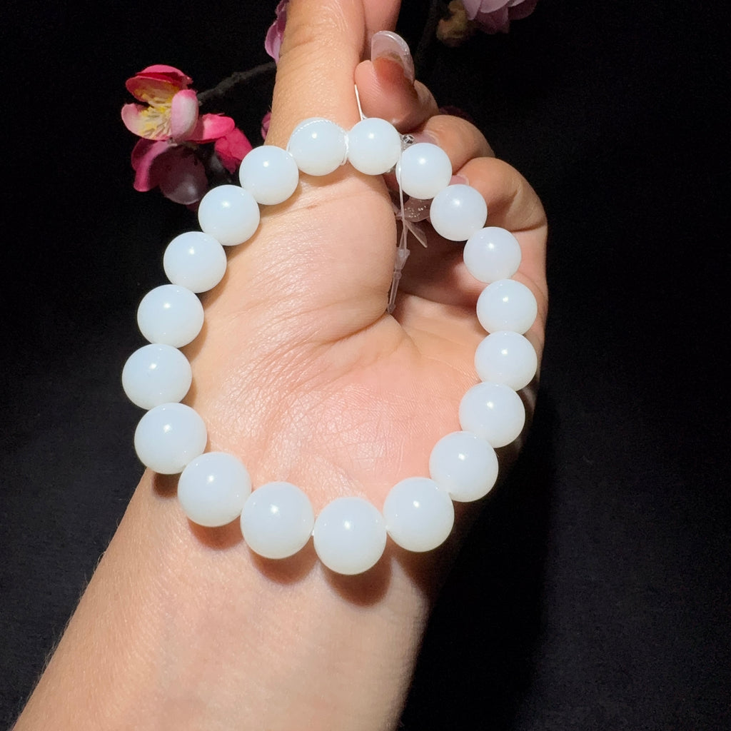 和田玉白玉圆珠手串
