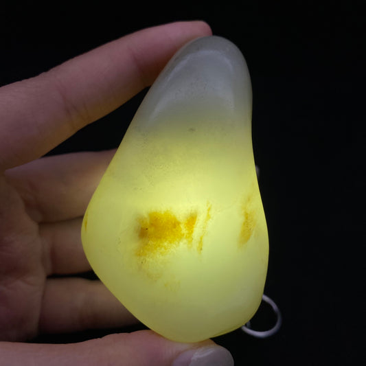 和田玉-淡淡的黄皮青花底籽料手把件