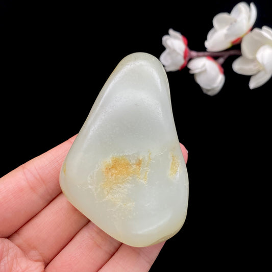 和田玉-淡淡的黄皮青花底籽料手把件