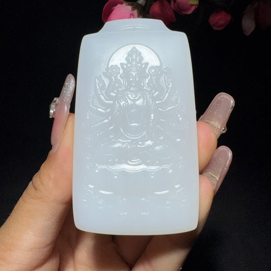 和田玉白玉千手观音挂件