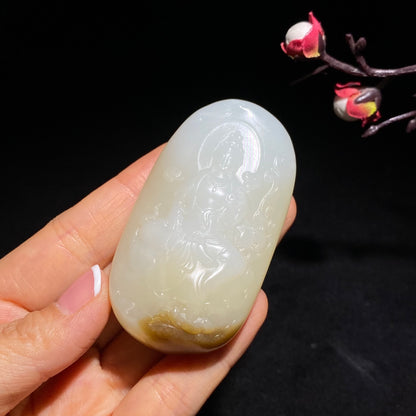 和田精品且末金山糖羊脂糖白玉观音