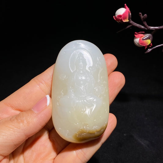 和田精品且末金山糖羊脂糖白玉观音
