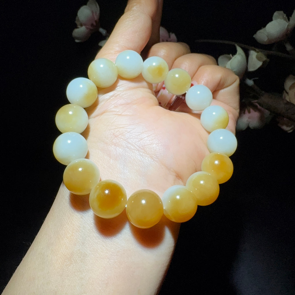 和田玉糖白圆珠手串