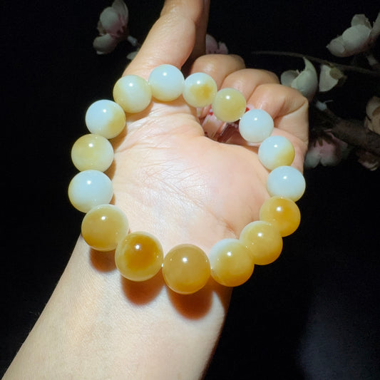和田玉糖白圆珠手串