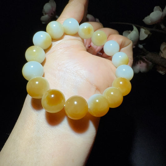 和田玉糖白圆珠手串