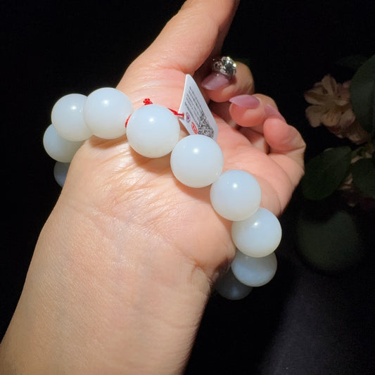和田玉白玉圆珠手串