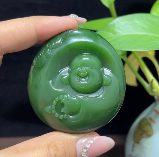和田玉碧玉佛公挂件