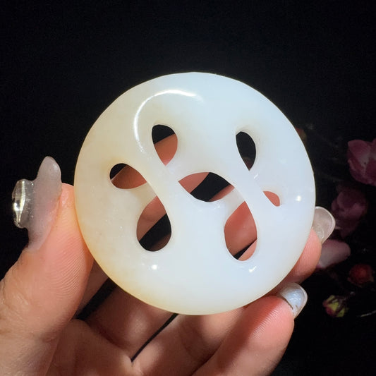 和田玉糖白挂件时来运转