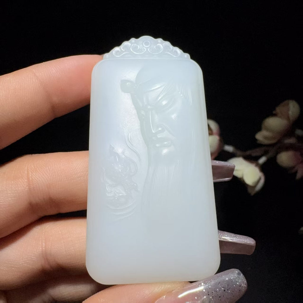和田玉白玉挂件关公挂件
