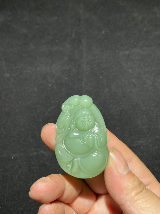 和田玉碧玉粉青佛公挂件