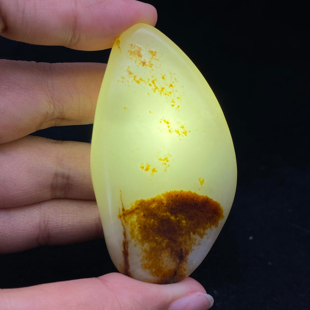 和田玉-红皮带洒金皮青白肉籽料手把件