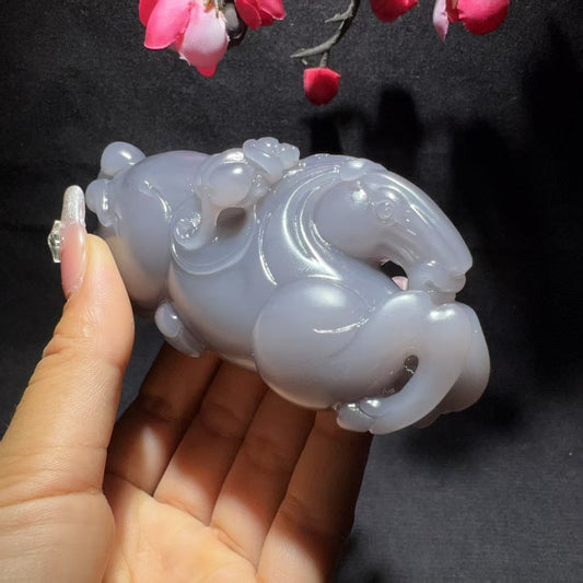 和田玉烟紫马上封侯手把件