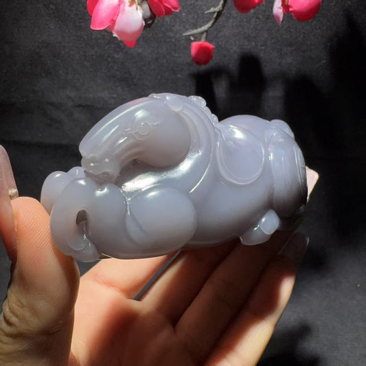 和田玉烟紫马上封侯手把件