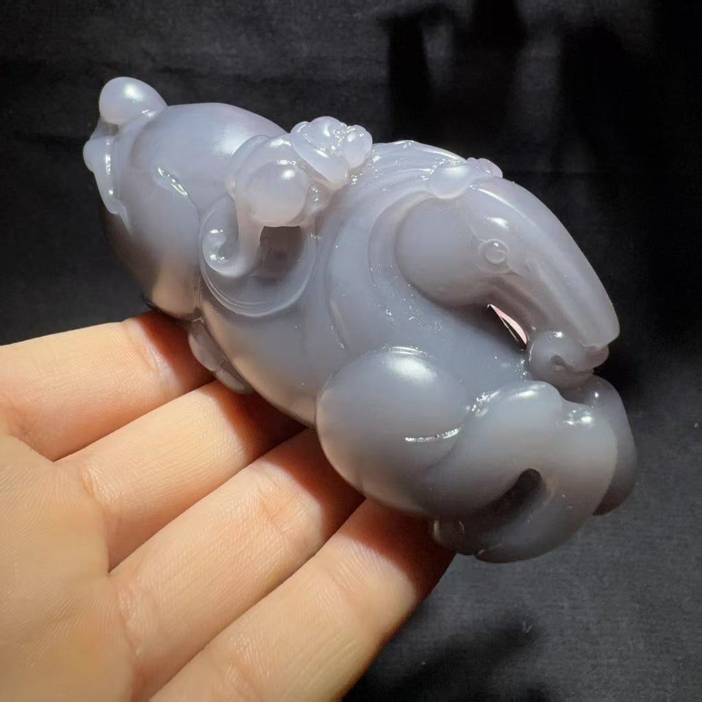和田玉烟紫马上封侯手把件