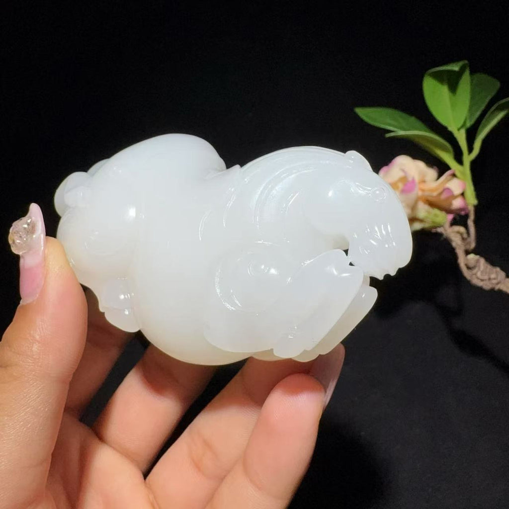 和田玉白玉手把件马到成功