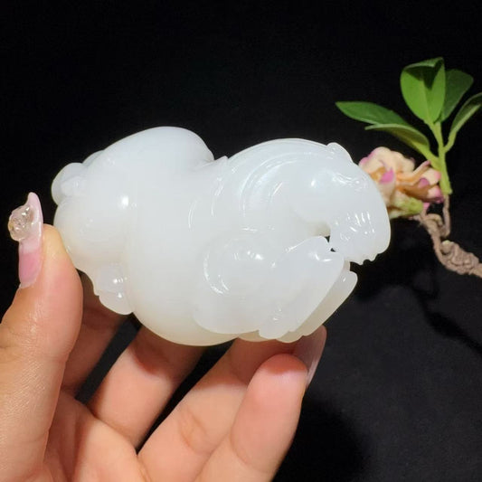 和田玉白玉手把件马到成功