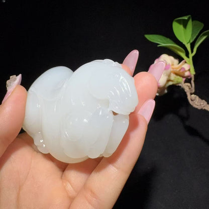 和田玉白玉手把件马到成功