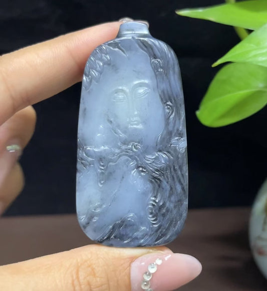 新疆和田玉籽料意境青花悟道拜佛挂件