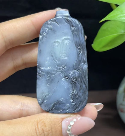 新疆和田玉籽料意境青花悟道拜佛挂件