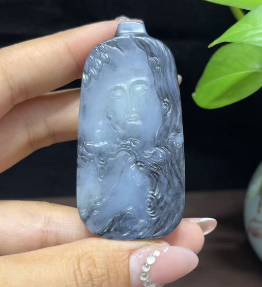 新疆和田玉籽料意境青花悟道拜佛挂件