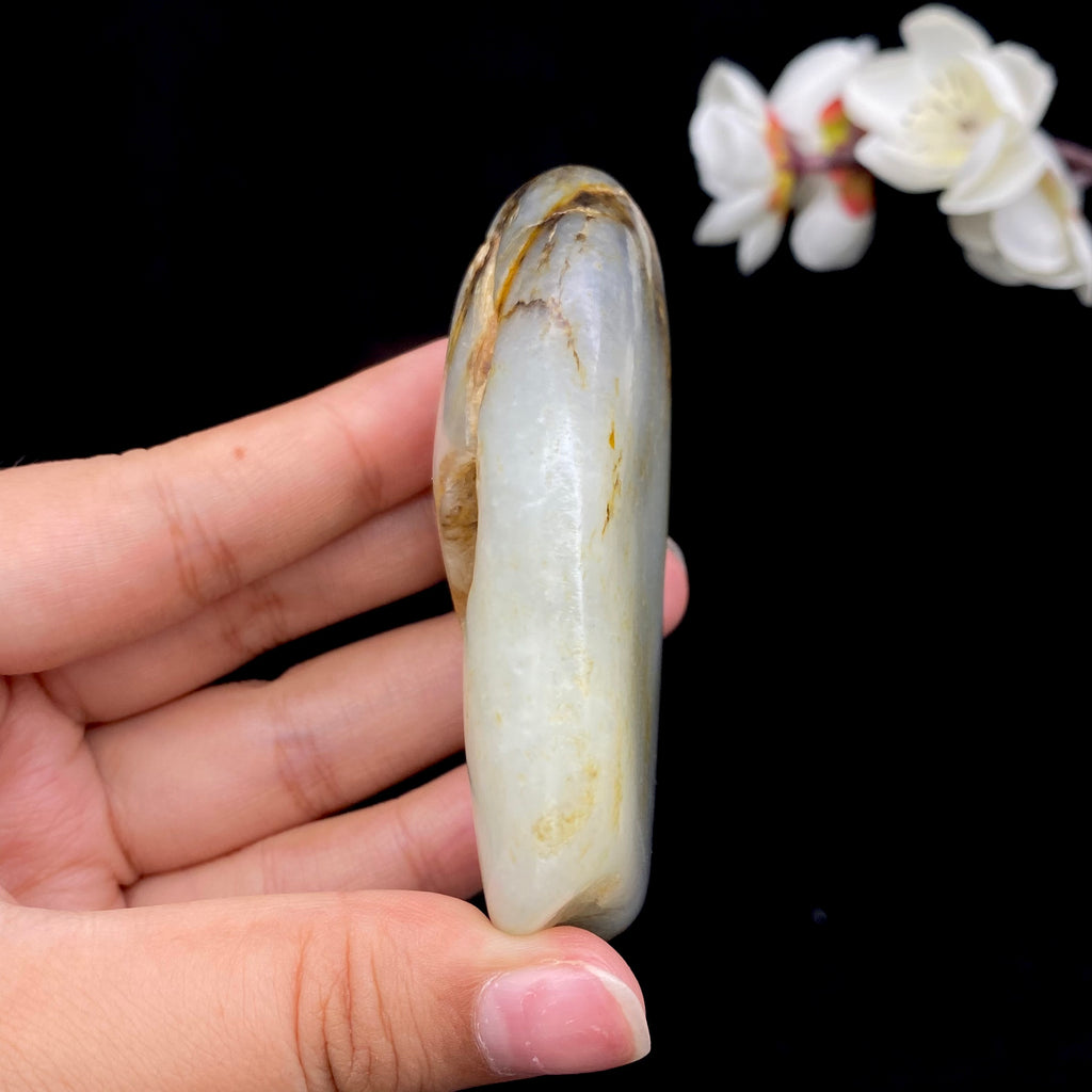 和田玉-洒金皮青花底籽料手把件（143.3克）
