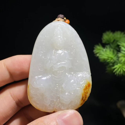 和田玉籽料文殊菩萨挂件