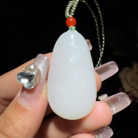 和田玉白玉挂件喜事连连（16.1g）