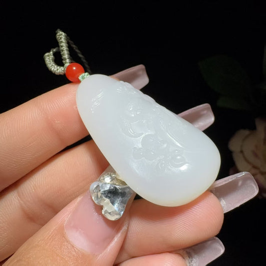 和田玉白玉挂件喜事连连（16.1g）