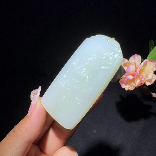 和田玉白玉带翠观音挂件（57.0g）