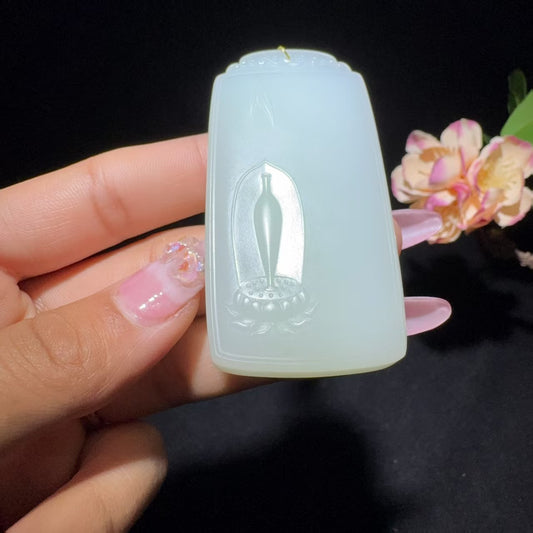 和田玉白玉带翠观音挂件（57.0g）
