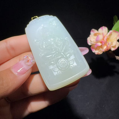 和田玉白玉带翠观音挂件（57.0g）
