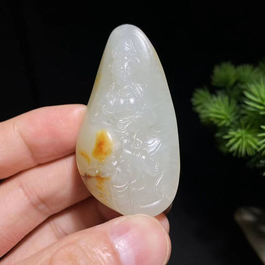 和田玉籽料普贤菩萨挂件
