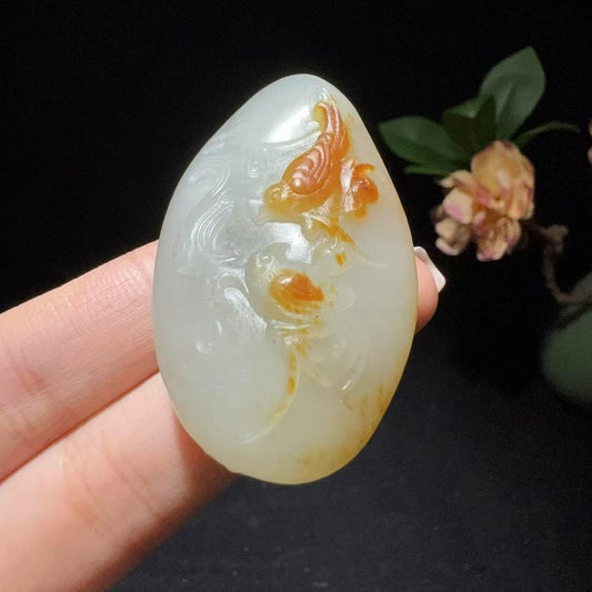 和田玉籽料喜事连连挂件（35.3g）