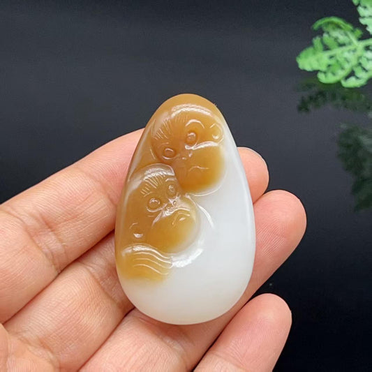 和田玉糖羊脂白玉辈辈封侯猴挂件（28.93g）
