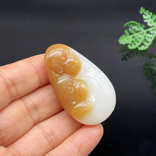 和田玉糖羊脂白玉辈辈封侯猴挂件（28.93g）