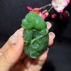 和田玉碧玉灵猴献寿挂件（31.2g）