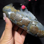 和田玉籽料青花烟灰缸摆件（398.6g）