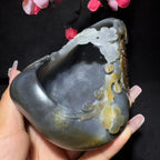 和田玉籽料青花烟灰缸摆件（398.6g）