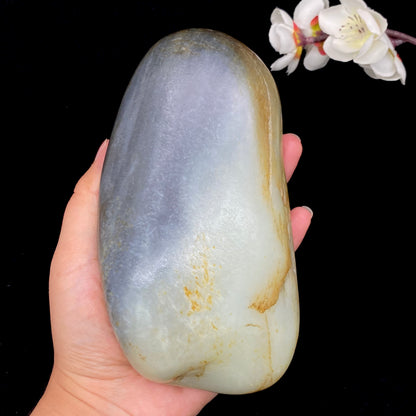 和田玉-洒金皮青花底籽料原石（1229.4克）