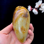 和田玉-洒金皮带黄皮青白肉籽料原石（549.8克）