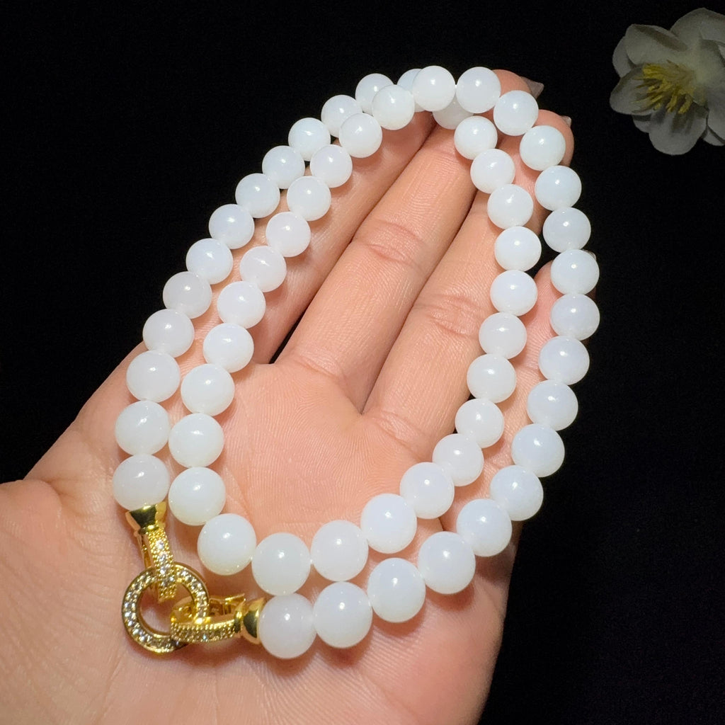 和田玉羊脂白玉圆珠项链（46.3g）