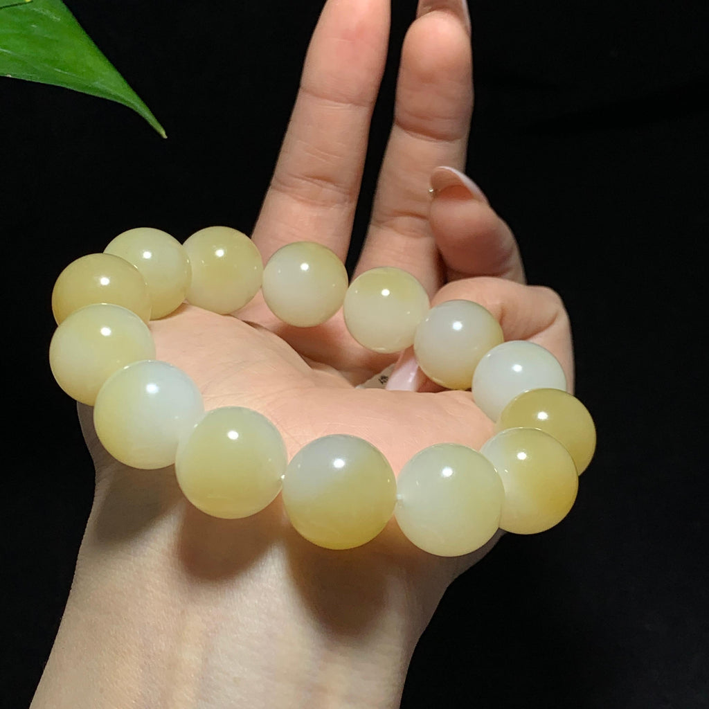 和田山料糖白玉聚宝盆手串（88.5g）