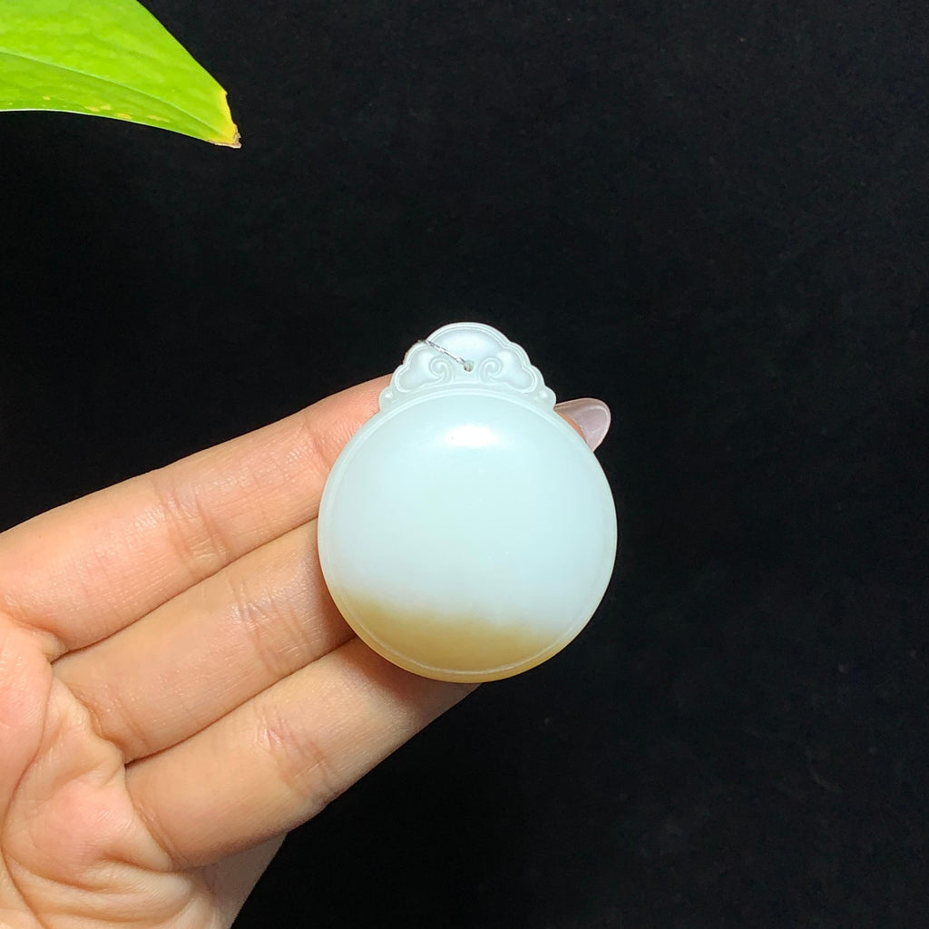 和田山料羊脂糖白玉无事牌圆牌挂件（39.3g）