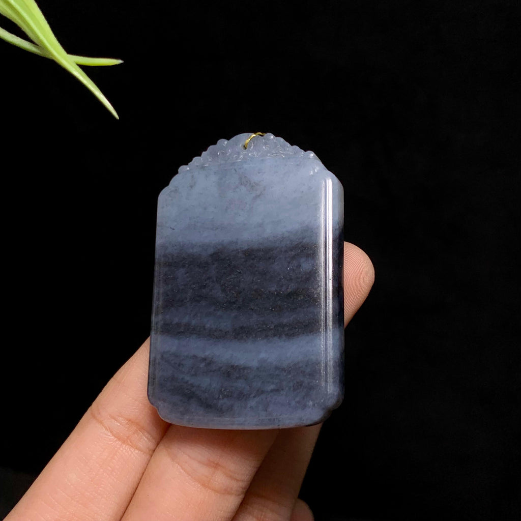 和田玉山料青花无事牌（33.2g）
