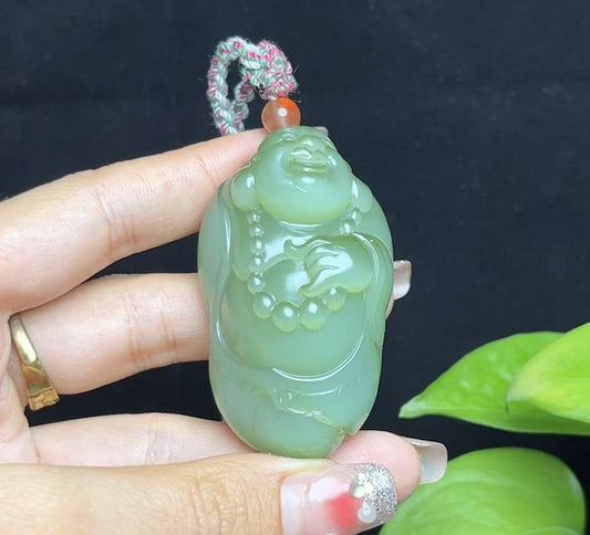 和田玉碧玉粉青猫眼佛公（73.6g）